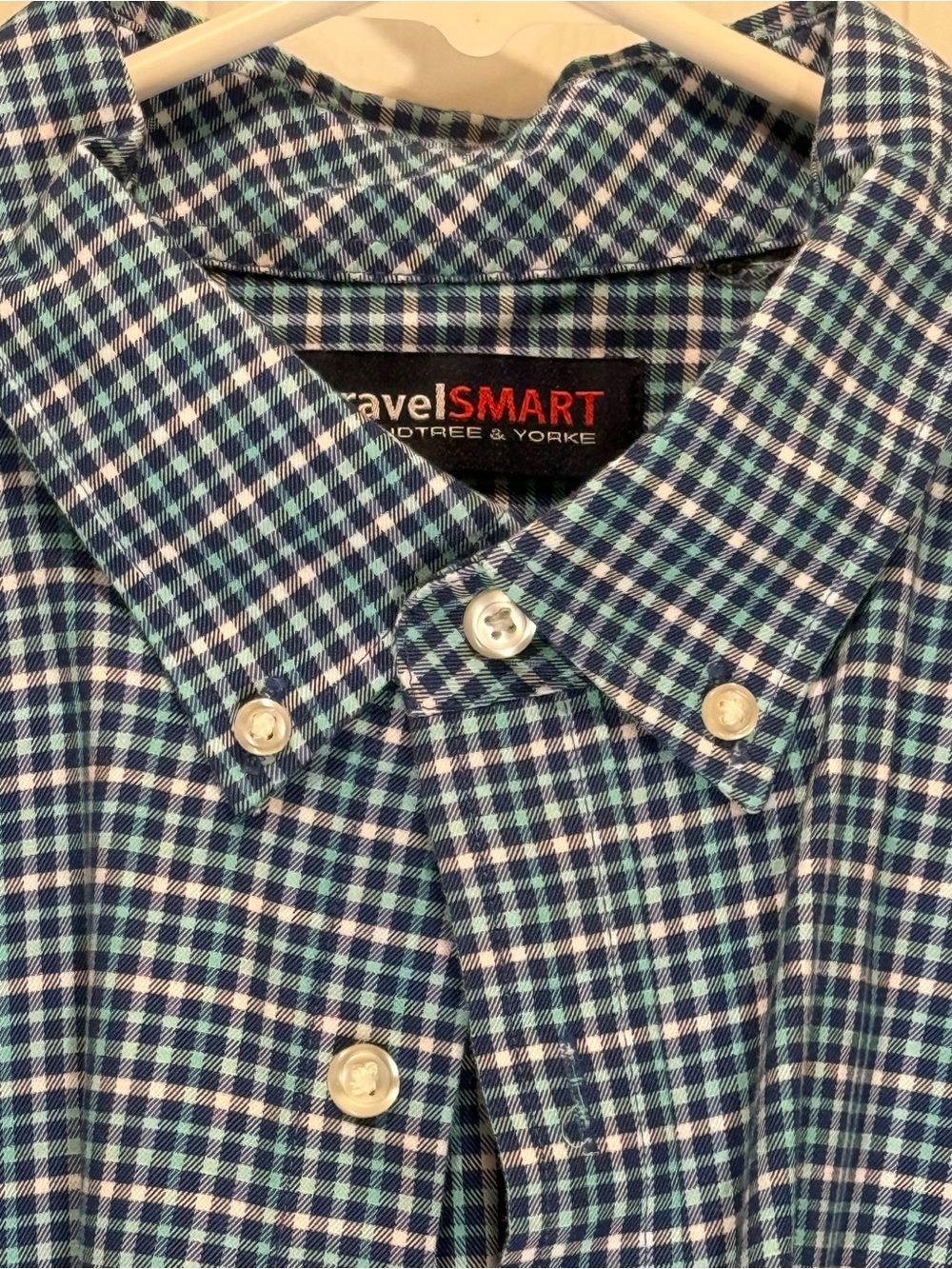 Roundtree & Yorke Travel SMART Blue, Green, White Check Button-Down Shirt